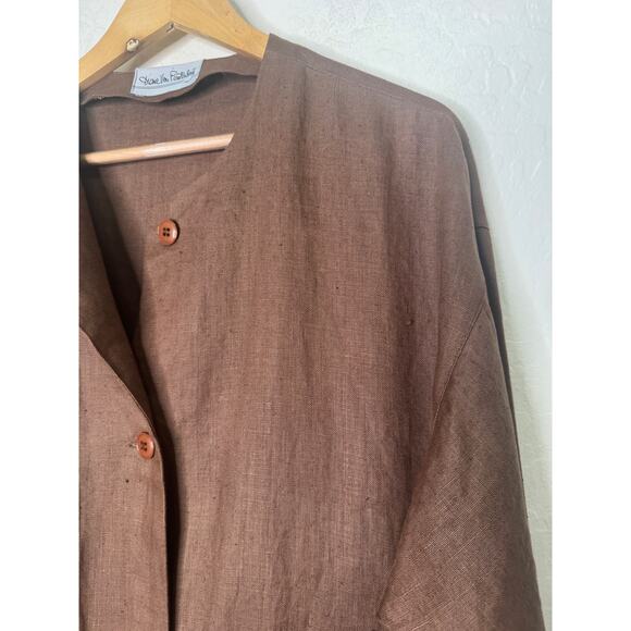 Diane Von Furstenburg 100% Linen Button Shirt Coat Jacket Brown Lagenlook Large - Picture 5 of 8